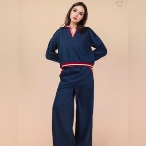 Nwt Color Block Band Detail Comfy Knit Top & Pant Set